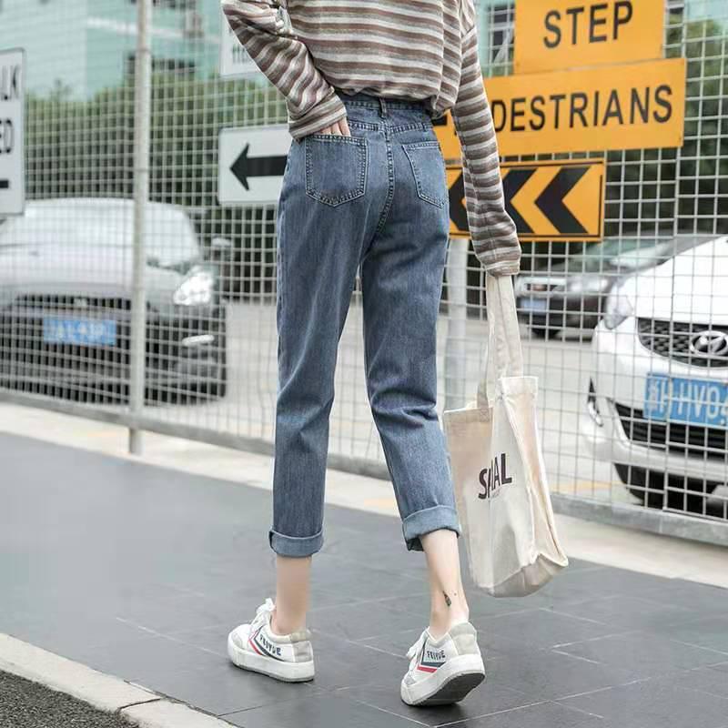 WTEMPO Spring High Waist Straight Jeans Women Loose Wild Nine Points Korean Students Wide Leg Trousers