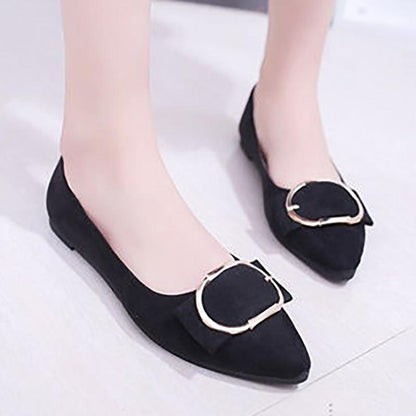 Korean Style Spring Pointed Toe Shoes All-match Square Buckle Women's Shoes Flat Heel Flat Shallow Mouth Comfortable Casual Large Size Women's Shoes