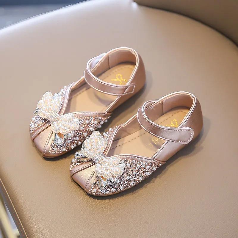 Spring Rhinestone Girls Leather Shoes Little Girls Dress Crystal Catwalk Show Princess Children's Shoes