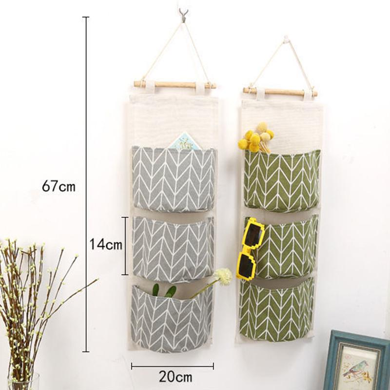 3 Pockets Storage Bag Home Wall Hanging Bag Closet Hanging Door Dormitory Bedroom Mobile Phone Snack Sundries Storage Bag