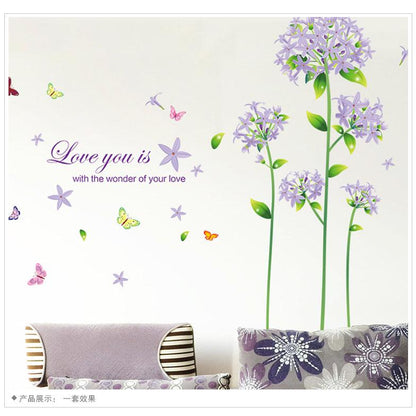 Blue flower removable wall sticker bedroom warm romantic living room sofa TV background decorative