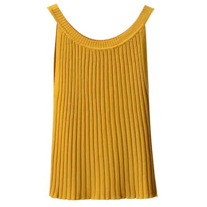 Summer Ice Silk Knitted Suspenders Plus Size Women's Bottoming Vest Solid Color Versatile Sleeveless Top Circle Neck Camis