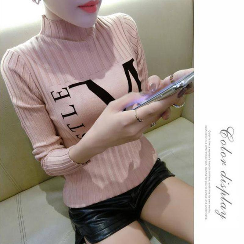 Autumn and Winter Half Turtleneck Sweater Pullover Long-sleeved Knitted Bottoming Shirt All-match Tight-fitting Women's Top