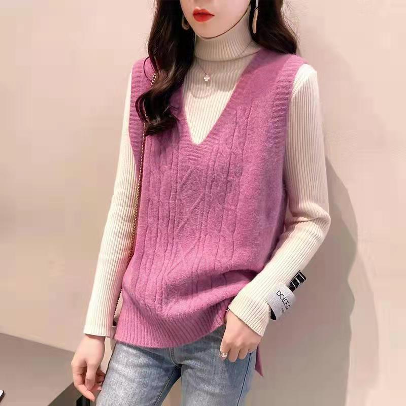 Spring Autumn College Style V-neck Sleeveless Vest Sweater Women Loose Casual Vest Vest Sweater Students