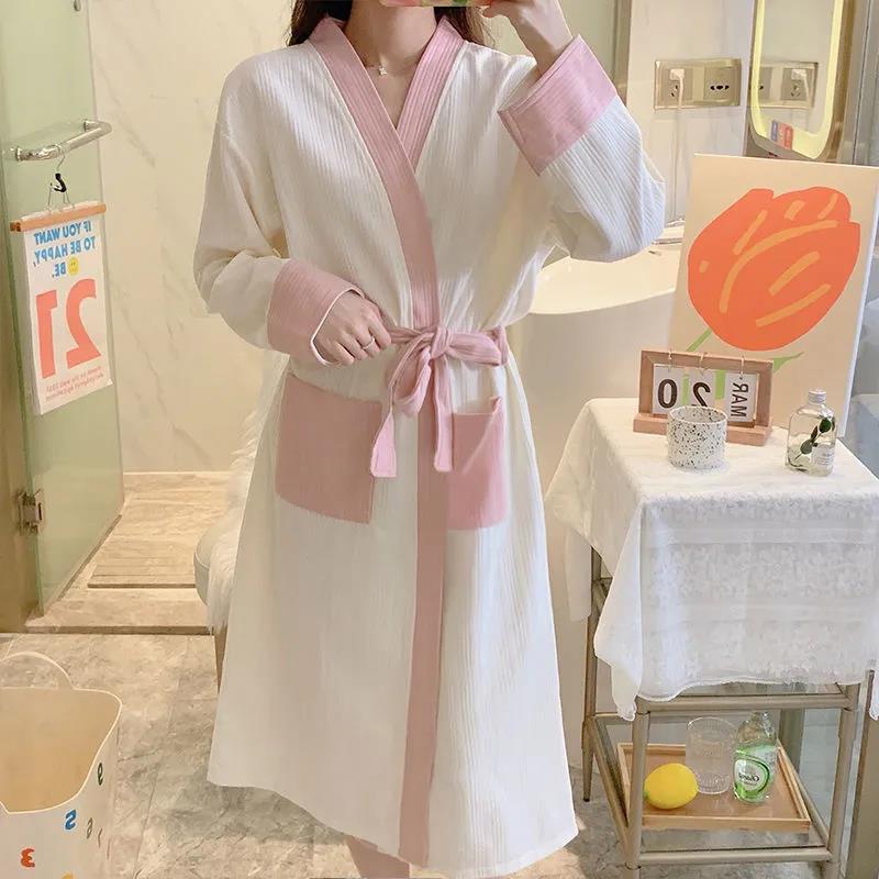 Spring and Autumn Ladies Nightgown Long Tether Sweet Loose Design Night Skirt Thin Homewear Yukata