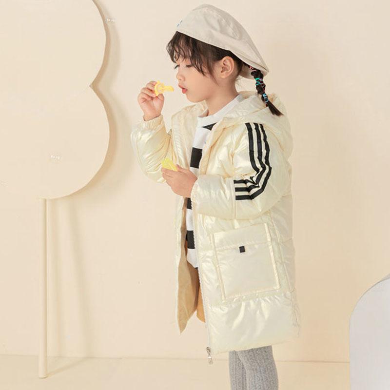 Children's Down Jackets Medium-length Boys and Girls White Duck Down Jackets Thick Warm Shiny and Wash-free Hooded Children's Wear