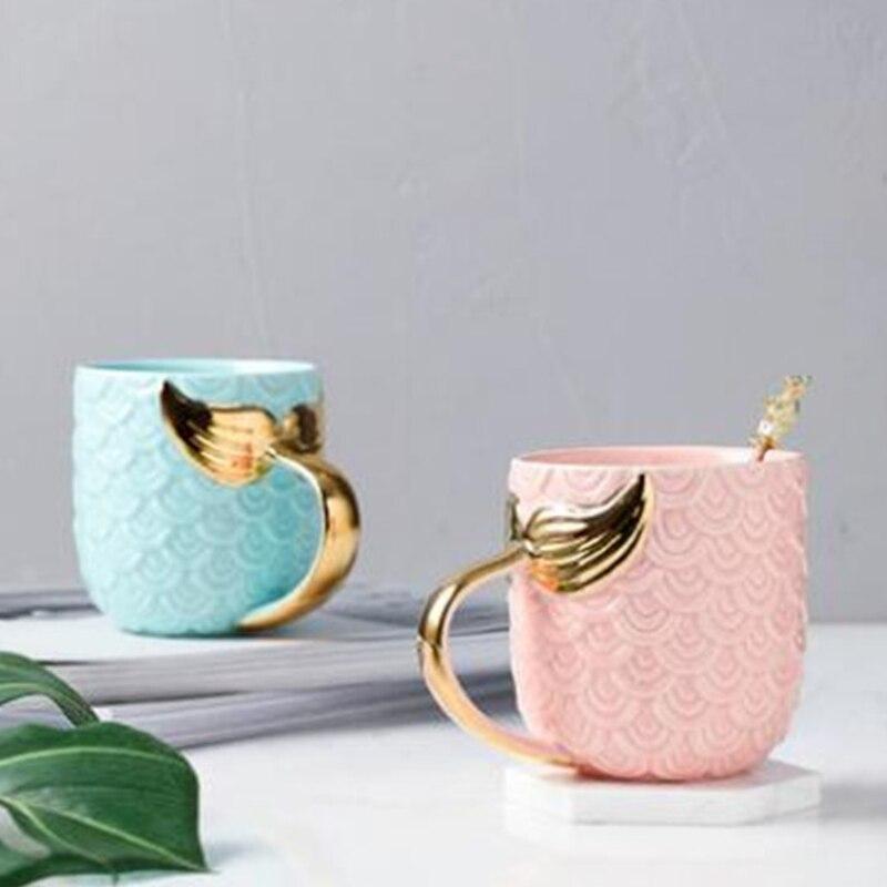 400ml Creative Ceramic Mermaid Tail Handle Cup Water Cup Continental Breakfast Cup Mug Novelty Couple CP Water Cup Goldfish Tail