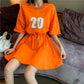 T-shirt Dress Mid-length Women's Summer Waist Waist Was Thinner Drawstring Loose Leisure Sports Style Short Dress