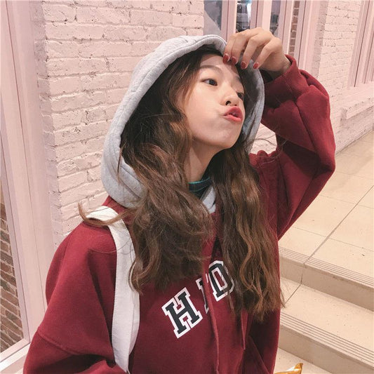 Wild large size long sleeve warm hooded top spring and autumn sweater cotton women's sweatshirt