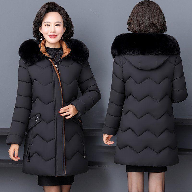 Winter Jacket Middle-aged and Elderly Cotton-padded Jacket Women's Down Cotton-padded Jacket Large Size Mid-length Thick Warm Cotton Jacket