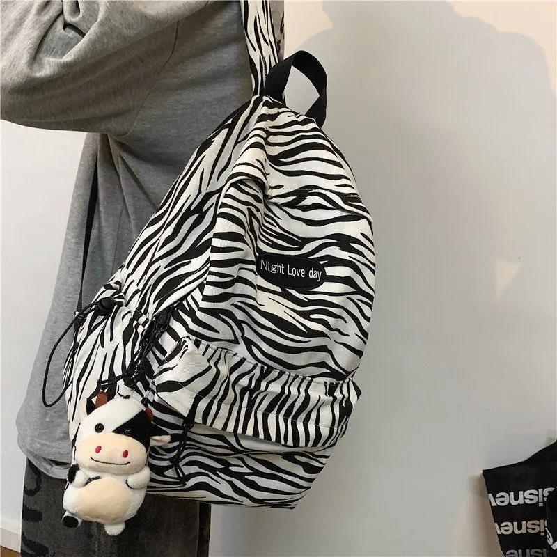 Leopard Zebra Print Unisex High-capacity Multi-layer Canvas Backpack Travel Shopping Student Schoolbag Casual Simple