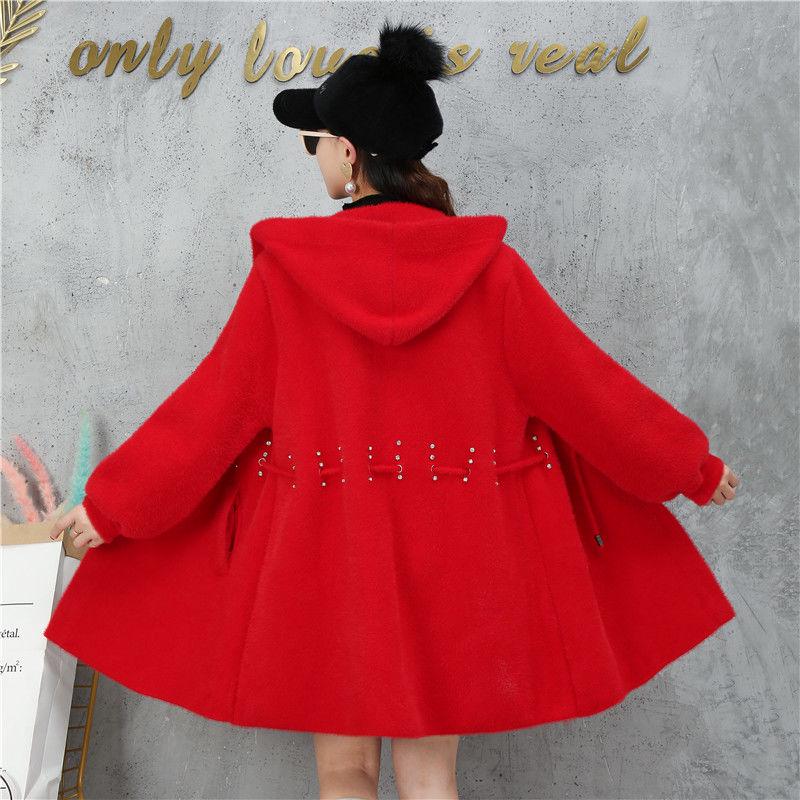 No Pilling Beaded Mid-length Sweater Autumn and Winter Korean Loose Cardigan Thick Long-sleeved Coat