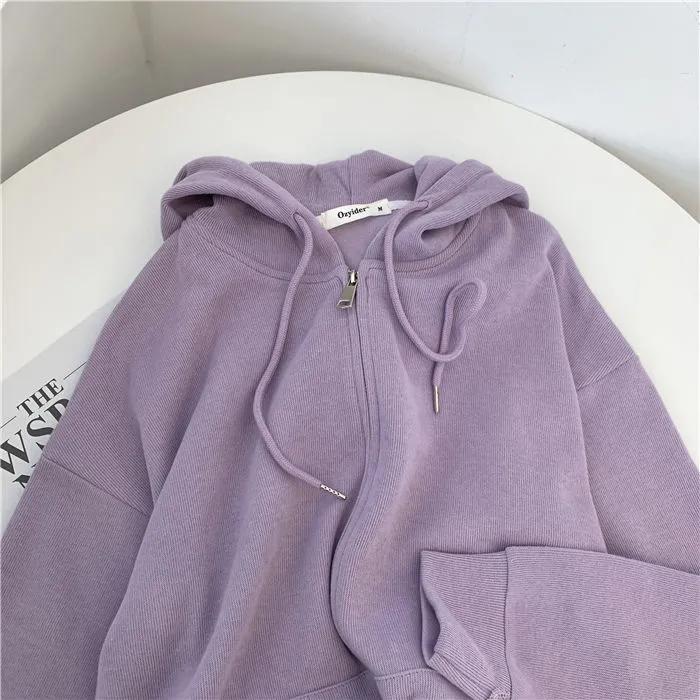 Women's Solid Color Hooded Jacket Lazy Style Zipper Cardigan Top Ladies Sportswear Coat Autumn Outwear Big Pocket Top