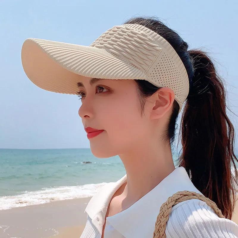 Women's Summer Sports Empty Top Hat Solid Color Pleated Visor Cap Breathable All-match Sunscreen Sun Hat Anti-ultraviolet Sunshade Hat