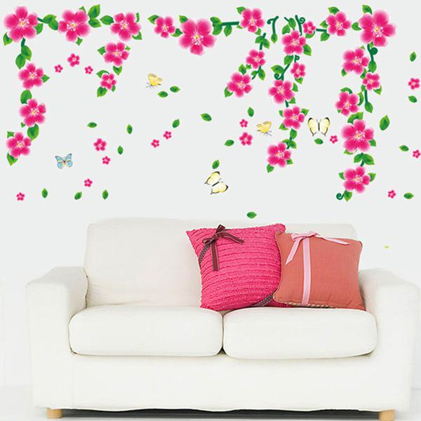 Living room bedroom waistline PVC removable wall sticker Butterfly fence flower baseboard