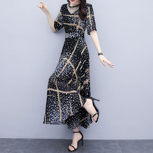 Dresses Long Section Flesh-covering Women's Temperament Printing High Waist Slim Plus Size Skirt