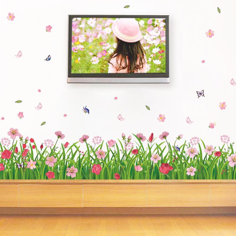 Floral flower skirting wall sticker room staircase background decoration removable stickers