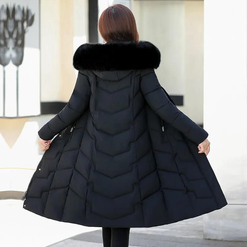 Women's Mid-length Down Jacket Winter Korean Loose Cotton Clothes Casual Hooded Padded Jacket Quilted Jacket