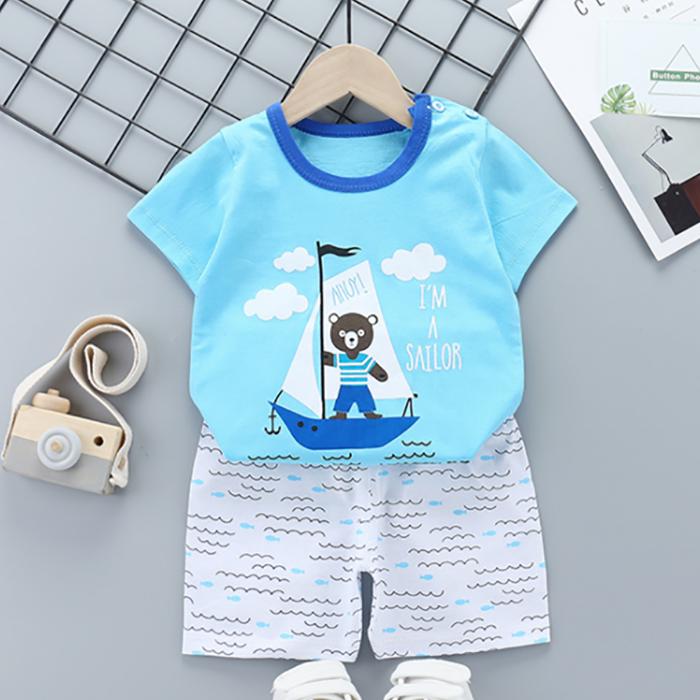 Children's Short Sleeve Suit Korean Style Boys and Girls Set Printing T-shirt + Shorts Two Piece Set