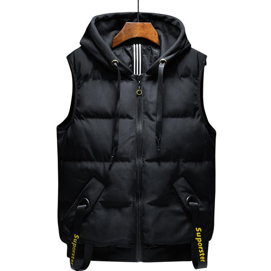 Autumn and Winter Men's Down Jacket Cotton Bottom Vest Casual Fashion Hooded Vest Cotton Jacket