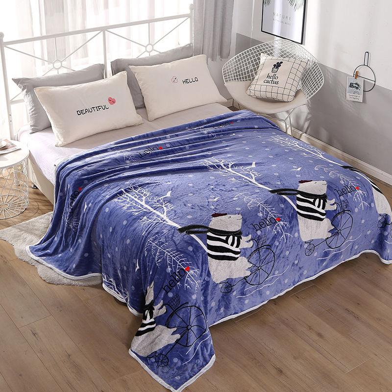 Double-sided Plus Velvet Thick Warm Coral Fleece Blanket Flannel Blanket Blanket Thick Bed Sheet Single Piece Air Conditioning Quilt In Winter