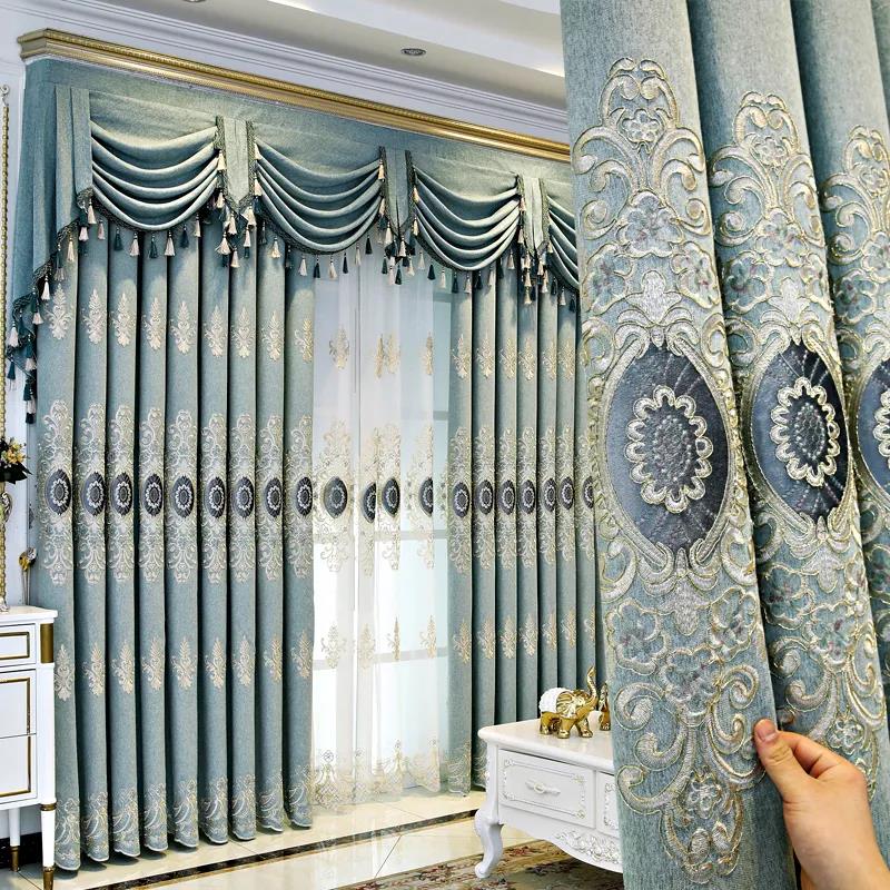 High-end European-style Embroidered Curtains Finished Living Room and Bedroom Shading, Windproof and Sunscreen Curtains (170×270cm)