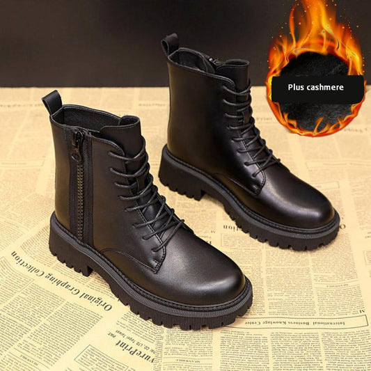 Martin Boots Women's Shoes British Style New Wild Thick Bottom Thin Autumn and Winter Plus Velvet Short Boots Ins Tide