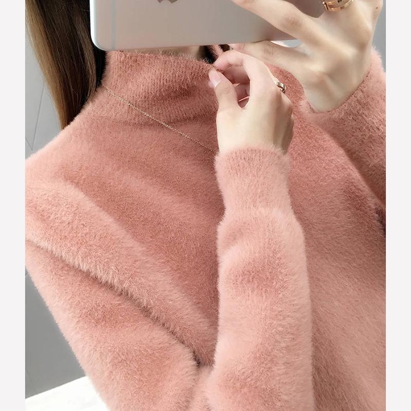 2019 Fashion Cashmere Blended Knitted Sweater Women Tops Autumn Winter Turtleneck Pullovers Female