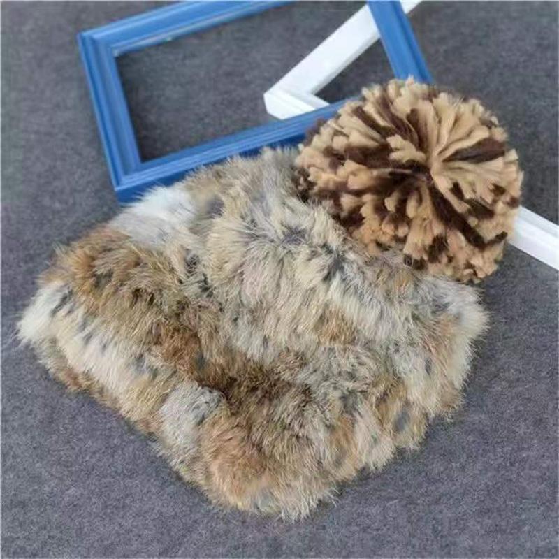 Women's Winter Rex Rabbit Fur Hat Plush Hat Fur Ear Cap Thicken Warm Wool Knitted Hat Fur Ball Warm Headgear Rabbit Hair Blend Plush Hats