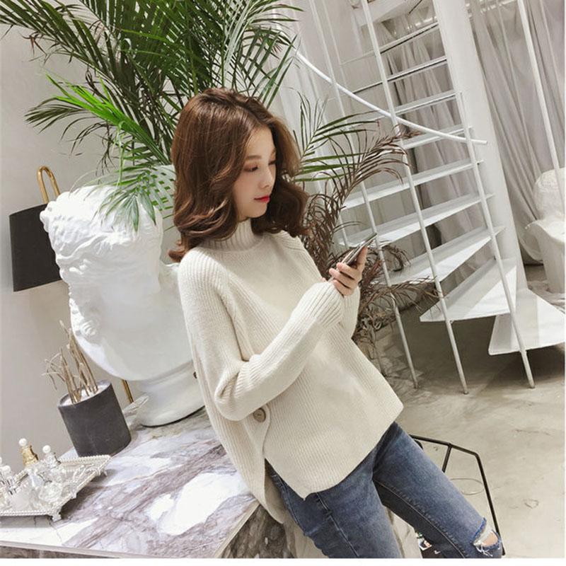 Autumn and Winter Half Turtleneck Sweater Long-sleeved Loose Thick Coat Pure Color Young Women's Knitted Top