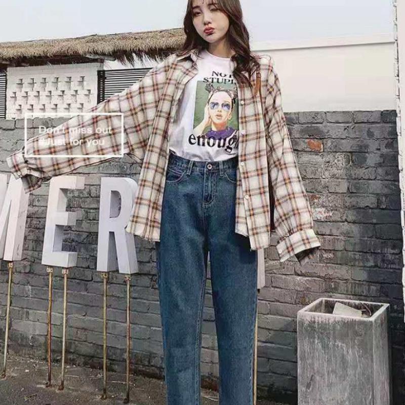 WTEMPO Spring High Waist Straight Jeans Women Loose Wild Nine Points Korean Students Wide Leg Trousers