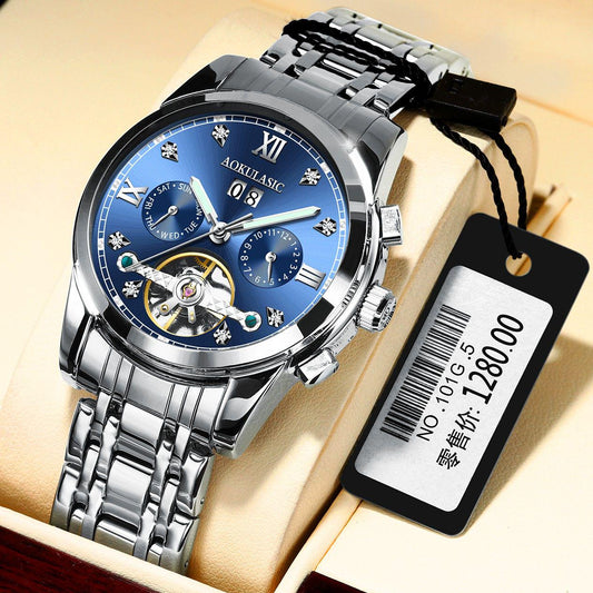 Automatic Mechanical Men Watch Tungsten Steel Luminous Watches Date Calendar Movement Watch Strap