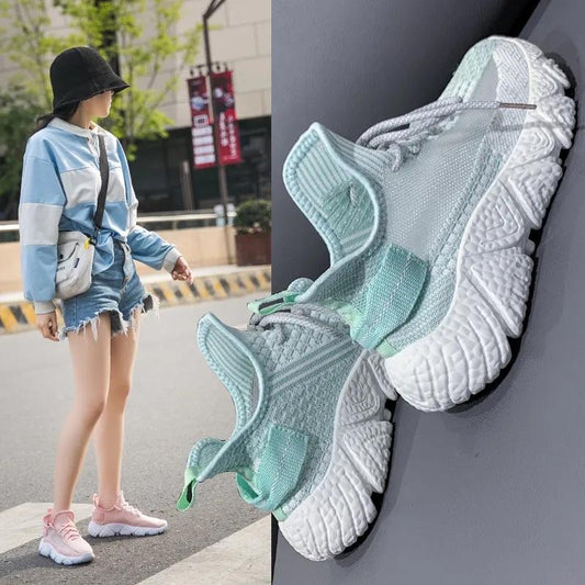 Women's Summer Breathable Flying Woven Sneakers Girls Ins Running Shoes Casual Shoes Students Korean Style Coconut Shoes for Ladies