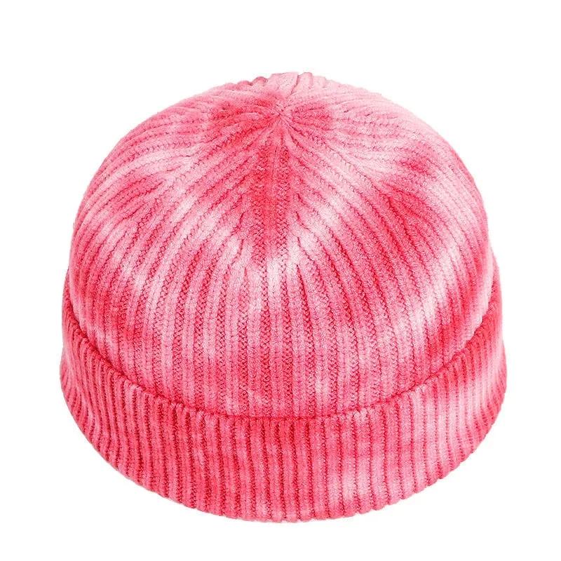 Hip Hop Hats Tie Dye Fashion Streetwear Knit Skullies Beanies 2021 New Autumn Winter New Men's Beanies Hat Brimless Female Knitted Cuff Skullies Caps