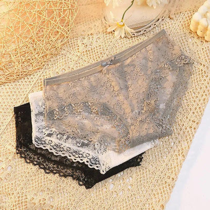 3Pcs/Set Women's Spring Summer Large Size Causal Soft Briefs Low Waist Solid Color Seamless Lace Cotton Panties