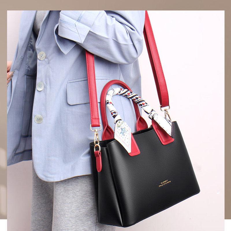 Personality Silk Scarf Genuine Leather Handbags for Women Bags Luxury Solid Color Top-Handle Bags Large Capacity Crossbody Bag Give Gifts