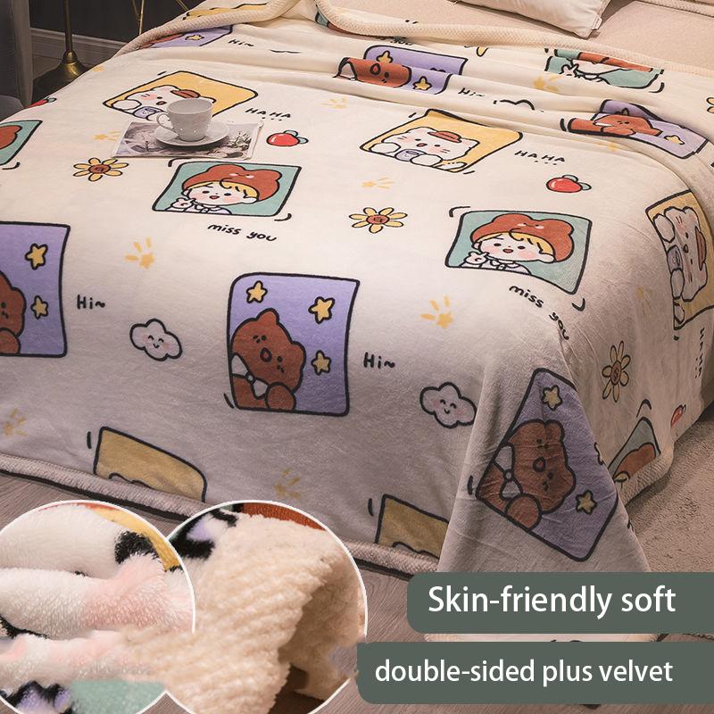 Winter Soft Blanket Winter Flannel Thin Bedspread Nordic Style Double-sided Plus Velvet Warm and Breathable Bed Sheets Napping Warm Blanket