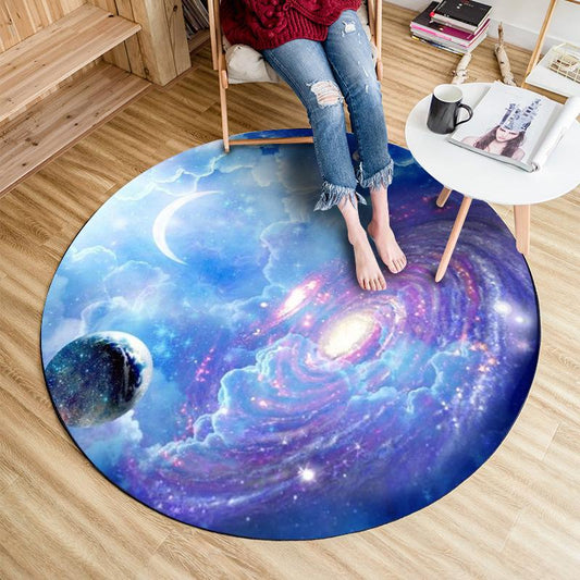 3D Color Round Carpet Nebula Blue Starry Sky Space Moon Hanging Basket Round Carpet Non-slip Mat