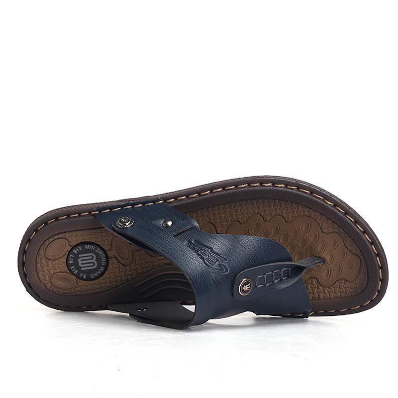 Men's Summer Leather Casual Beach Shoes Leather Flat Non-slip Sandals Slippers Dual-purpose Shoes