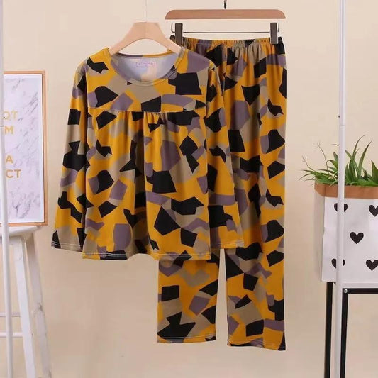 Women's Long Sleeves Pajamas Set Retro Floral Printing Home Wear Two-piece Set Middle-aged Elderly Casual Flowers Loose Large Size Pajamas