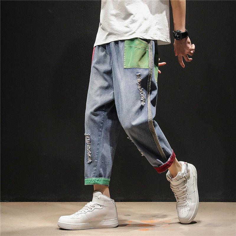 Male Student Hong Kong Style Jeans Men's Loose Straight-leg Pants Wide-leg Pants Trendy Cropped Trousers