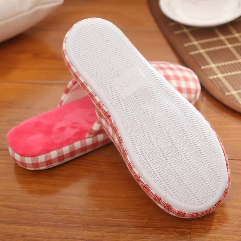 Autumn and Winter Pure Cotton Slippers Indoor Non-slip Soft-soled Shoes Warm Plaid Simple Plush Cotton Shoes