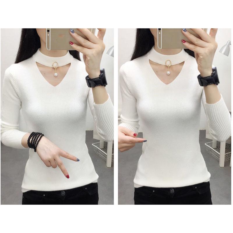 Autumn and Winter Long-sleeved Sweater V-neck Top Slim Pullover Women's Bottoming Shirt