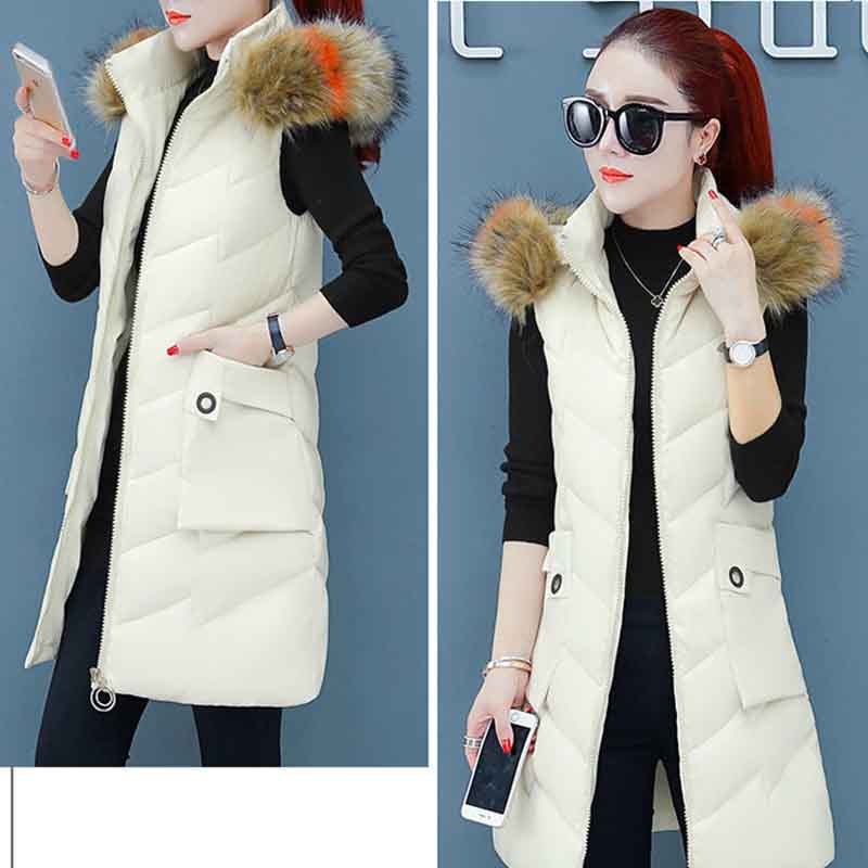 Cold-proof Vest Women's Autumn and Winter Removable Cap Down Cotton Mid-length Thickened Cotton Coat