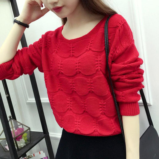 Solid Color Sweater Spring and Autumn Women's Round Neck Loose Short Sweater Fashion Long Sleeves