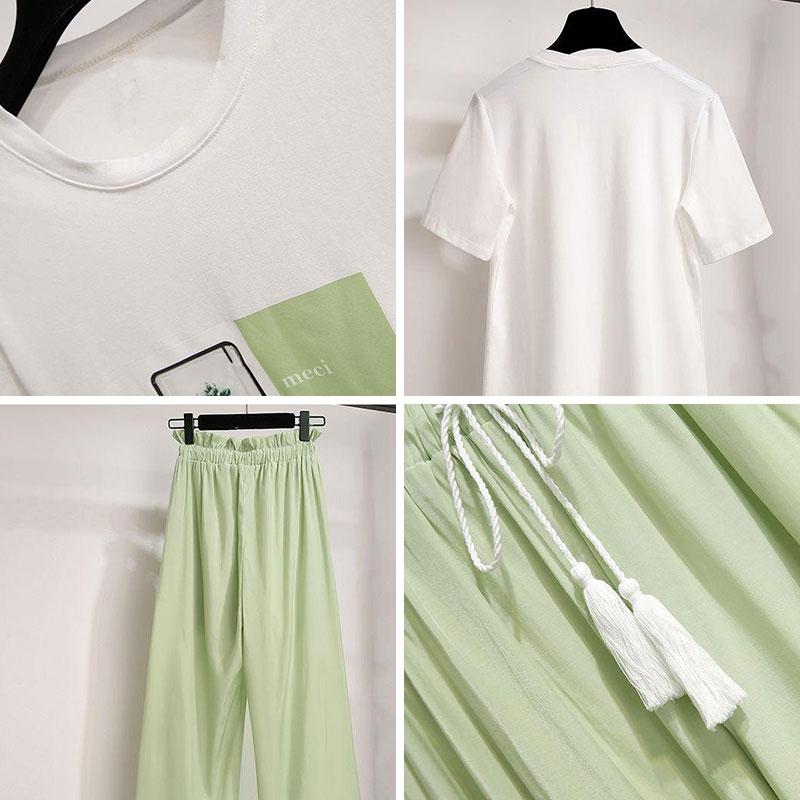 2PCS Women's Short-sleeved Suit Loose T-shirt Wide-leg Pants Two-piece Sets Summer Fashion Student Casual Set Preppy Style Tee Ladies Casual Suits