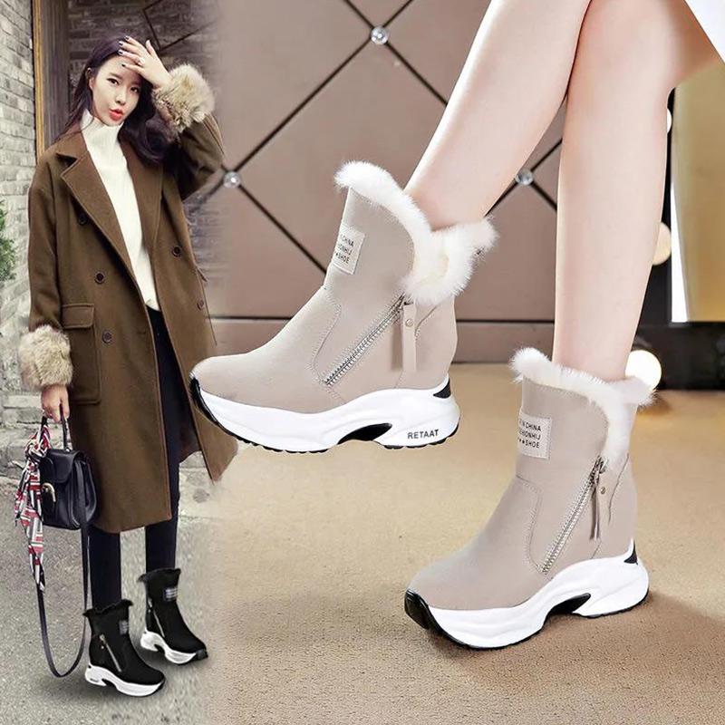 Thick-soled Snow Boots Ladies Winter All-match Inner Heightening Women's Shoes Plus Velvet Thickening Martin Boots Warm Boots