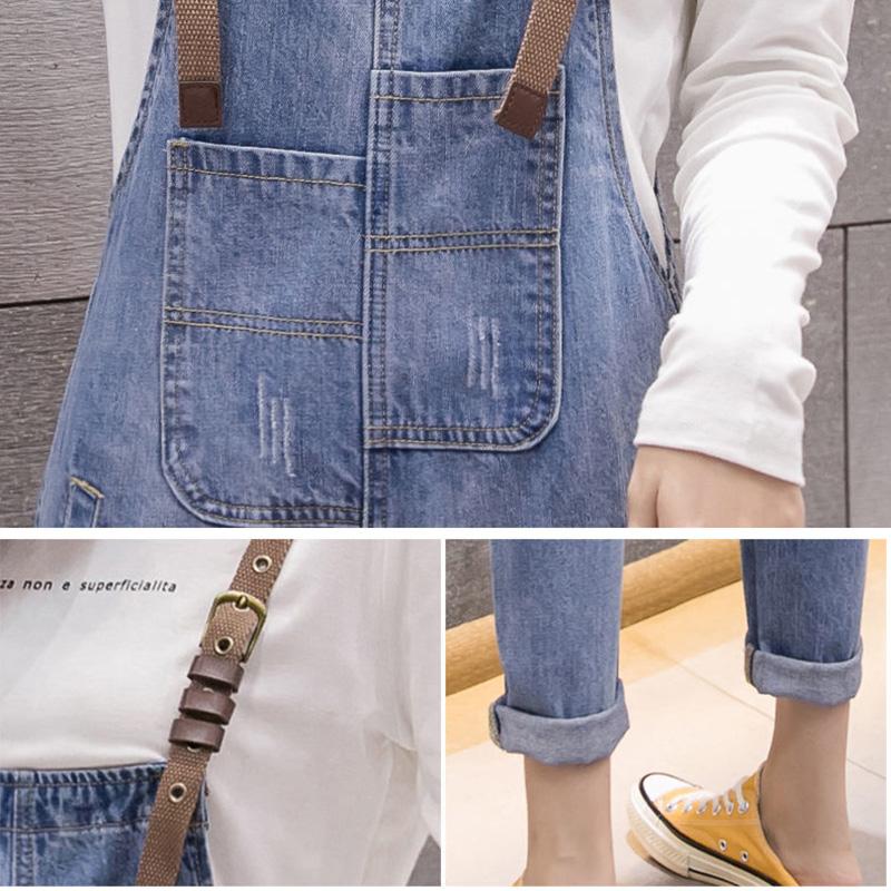 WTEMPO Summer Denim Jumpsuit Woman Jeans Long Romper Pants Pockets Sleeveless Adjusted Overalls Trousers