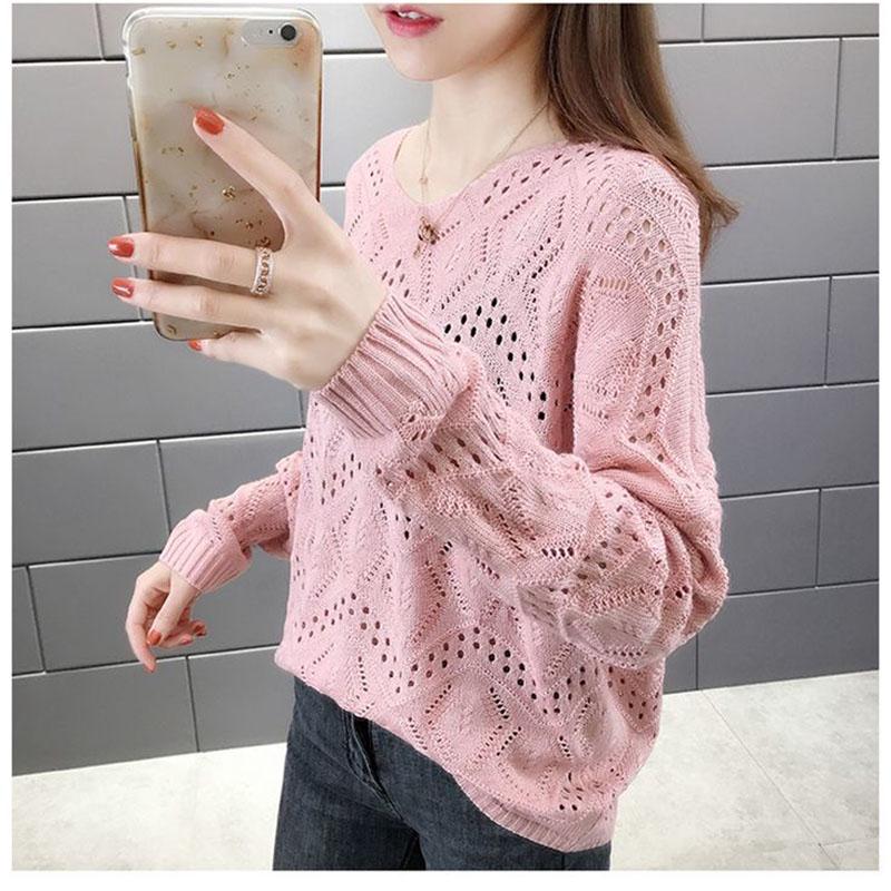 Hollow Knitted Sweater Women's Pullover Fall/winter V-neck Top Loose Loose Outer Wear Short Sweater Bottoming Shirt