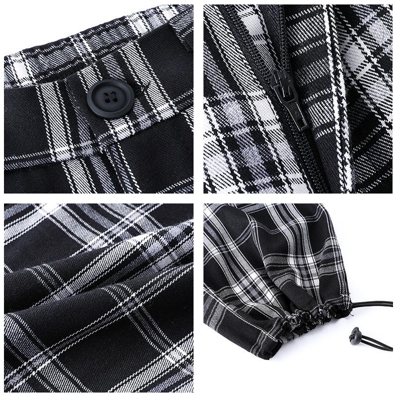 Women's Black and White Plaid Pants Loose Straight High Waist Slimming Casual Wide-leg Plus Size Pants